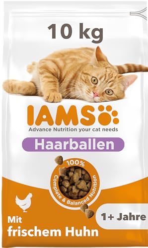 IAMS Anti-Haarballen Katzenfutter trocken mit Huhn - Trockenfutter für Katzen ab 1 Jahr, 10 kg von Iams