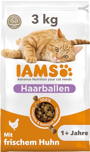 IAMS Anti-Haarballen Katzenfutter trocken mit Huhn - Trockenfutter für Katzen ab 1 Jahr, 3 kg von Iams