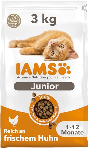 IAMS Junior Katzenfutter trocken mit Huhn - Trockenfutter für Kitten im Alter von 1-12 Monaten, 3 kg von Iams