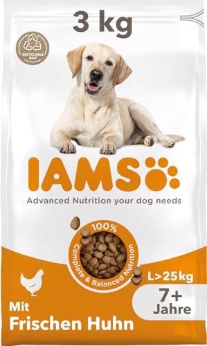 IAMS Senior Hundefutter trocken mit Huhn - Trockenfutter für ältere Hunde ab 7 Jahre, geeignet für große Hunde, 3 kg von Iams