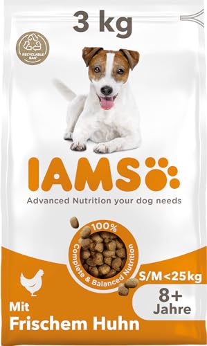 IAMS Senior Hundefutter trocken mit Huhn - Trockenfutter für ältere Hunde ab 8 Jahre, geeignet für kleine und mittelgroße Hunde, 3 kg von Iams