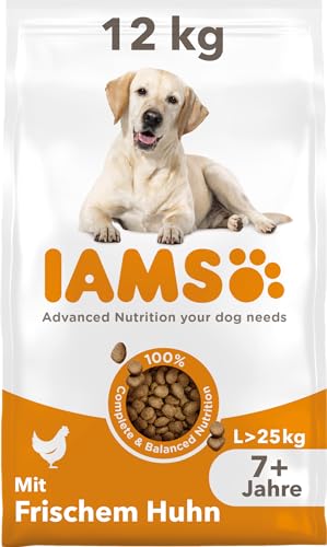 IAMS Senior Hundefutter trocken mit Huhn - Trockenfutter für ältere Hunde ab 7 Jahre, geeignet für große Hunde, 12 kg von Iams