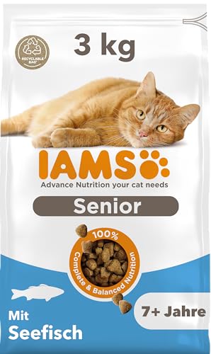 IAMS Senior Katzenfutter trocken mit Fisch - Trockenfutter für ältere Katzen ab 7 Jahren, 3 kg von Iams