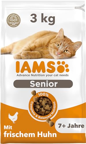 IAMS Senior Katzenfutter trocken mit Huhn - Trockenfutter für ältere Katzen ab 7 Jahren, 3 kg von Iams