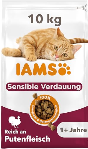 IAMS Sensible Verdauung Katzenfutter trocken mit Pute - Trockenfutter für Katzen mit empfindlichen Mägen ab 1 Jahr, 10 kg von Iams