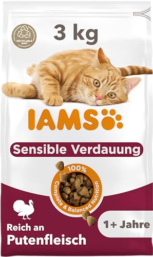 IAMS Sensible Verdauung Katzenfutter trocken mit Pute - Trockenfutter für Katzen mit empfindlichen Mägen ab 1 Jahr, 3 kg von Iams