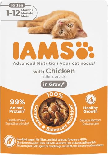 Iams Delights Kitten Huhn in Sauce (Probiergröße Nassfutter für Junge Kätzchen bis 12 Monate), Einzelbeutel (1 x 85 g) von IAMS