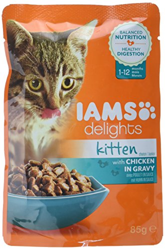 Iams Delights Kitten Nassfutter (für jüngere Kätzchen bis 12 Monate) 12 Frischebeutel, 1.02 kg von Iams