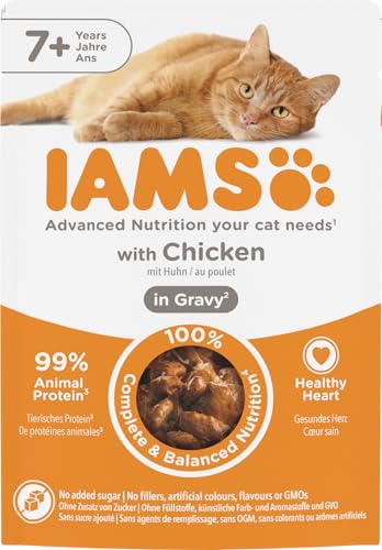 Iams Delights Senior Huhn in Sauce, Nassfutter für ältere Katzen ab 7 Jahre, Probiergröße, Einzelbeutel (85 g) von Iams