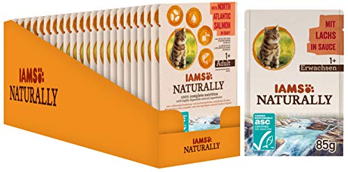 Iams Naturally Lachs, Nassfutter mit Lachs für erwachsene Katzen (24 x 85g) von Iams