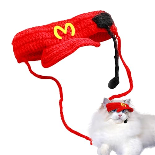 Ibuloule Gestrickte lustige Mütze für Katze, Hund Beanie Mütze, Lustige Kellnermütze für Hunde und Katzen, Kellner-Haustier-Hut-Stirnband, Web-Welpen-Katzen-Kostüm für Party-Fotografie von Ibuloule