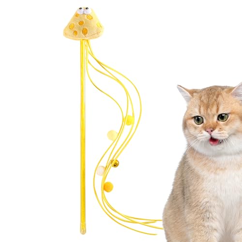 Ibuloule Interaktives Katzenspielzeug, Katzen-Teaser-Stick - Niedliches Teaser-Zauberstab-Katzenspielzeug | Katzen-Teaser-Stick-Spielzeug, Heimtierbedarf für drinnen und draußen, Katzen, Kätzchen, zum von Ibuloule