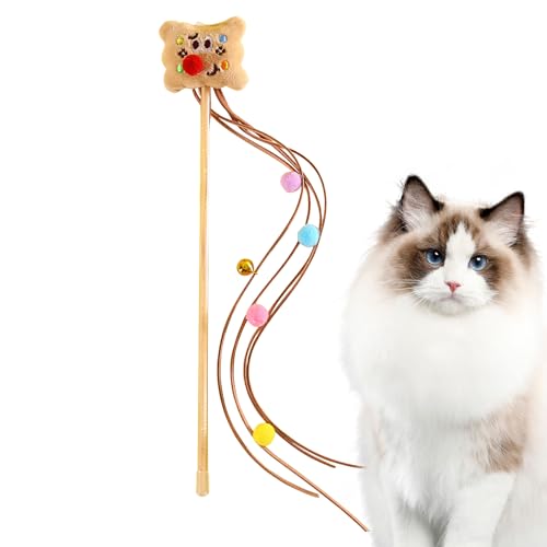 Ibuloule Interaktives Schnurspielzeug für Katzen, Katzenspielzeug mit Zauberstab, Teaser-Spielzeug für Katzen mit Glocken, Teaser Wand Haustierspielzeug, Haustierzubehör für Katzen im Innen- und von Ibuloule