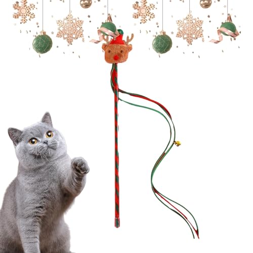 Ibuloule Katzen-Teaser-Zauberstab,Weihnachten Katzenspielzeug Katzenfänger Teaser Stick | Tragbares Weihnachts-Katzenspielzeug, Katzenfänger, Teaser-Stick zum Beißen, Kauen und Spielen von Ibuloule