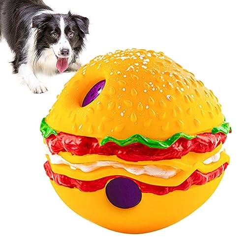 Ibuloule Quietschbälle für Hunde,Beißring für Hunde in Hamburgerform, mit Quietschbällen, PVC | Bissfestes interaktives Ballspielzeug mit leuchtenden Farben für Welpen, Haustiere, Hunde, Katzen von Ibuloule