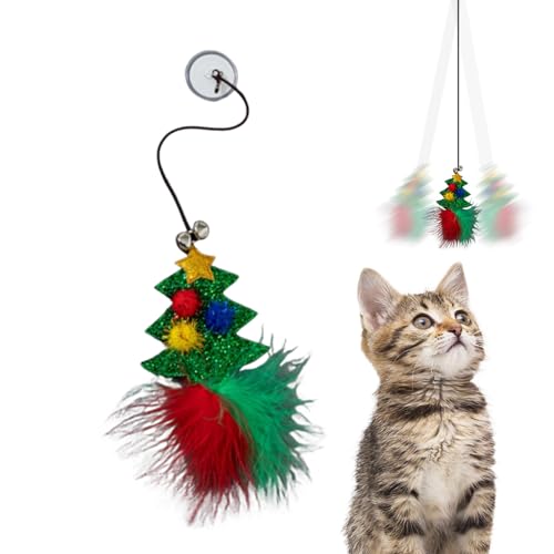 Ibuloule Tür-Katzenspielzeug | Kätzchen-Übungsspielzeug - Weihnachts-Katzenspielzeug, Saugnapf-Katzenspielzeug, einziehbares Katzenspielzeug, Katzenspielzeug für Katzen und Kätzchen beim Jagen von Ibuloule