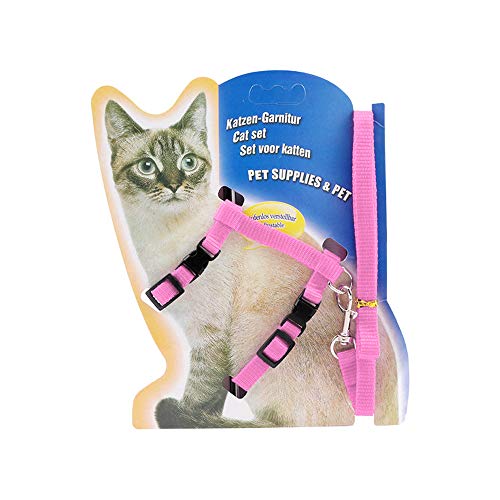 Icecode Katzengeschirr Kätzchenleine Nylon Gurt Gürtel Leine verstellbar Set Kätzchengurt (Pink) von Icecode