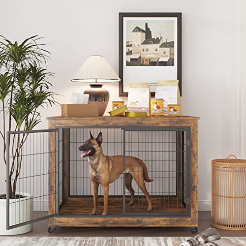 IchbinGo Hundekäfig, Möbel, Holzkäfig, Tisch, 111 cm, Hundehütte mit 3 Türen, hochklappbarer Öffnung oben und Rädern, dekorative Haustierbox, Hundehaus für große/mittelgroße und kleine Hunde, für den IchbinGo Hundekäfig, Möbel, Holzkäfig, Tisch, 111 cm, Hundehütte mit 3 Türen, hochklappbarer Öffnung oben und Rädern, dekorative Haustierbox, Hundehaus für große/mittelgroße und kleine Hunde, für den von IchbinGo