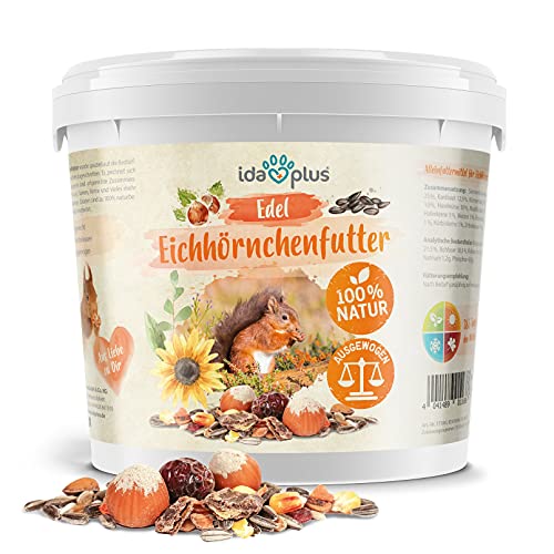 Ida Plus Edel Eichhörnchenfutter - 1000 g - Reich an Nüssen & Früchten - Ganzjahres Futter im Eimer - für Eichhörnchen & Streifenhörnchen - 100% natürlich & ausgewogen von Ida Plus