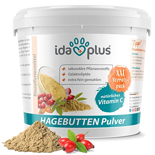 Ida Plus - Hagebuttenpulver 1 kg XXL Packung besonders ergiebig – erstklassige Qualität – mit hohem Gehalt an Vitamin C für EIN Starkes Immunsystem – Barf geeignet – Immunbooster - 100% natürlich von Ida Plus