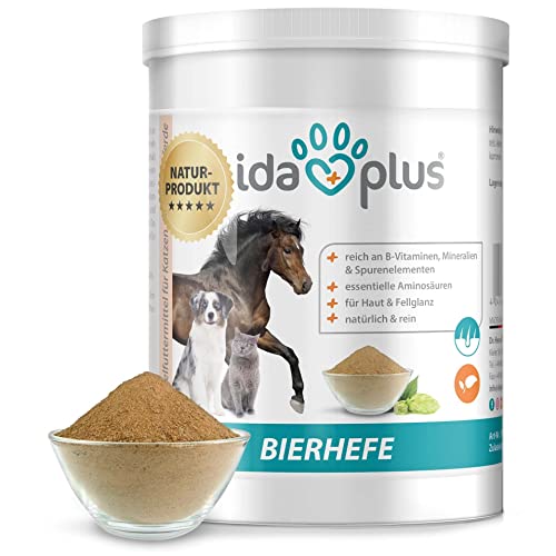 Ida Plus - Reines Bierhefe-Pulver - 500g - 100% Naturprodukt für Hunde, Katzen & Pferde - Futterergänzung für glänzendes Fell & kräftige Haut - reich an B-Vitaminen, Mineralien & Spurenelemente von Ida Plus