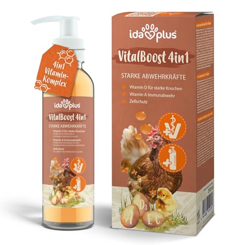 Ida Plus – VitalBoost 4in1 200 ml – Vitaminkonzentrat mit Vitamin ADEC für Starke Abwehrkräfte & stabiles Wachstum – Futterergänzungsmittel für die Vitaminversorgung von Hühnern, Enten & Geflügel von Ida Plus