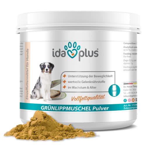 Ida Plus - 100% Grünlippmuschelpulver für Katzen - 250 g - Grünlippmuschel zur Unterstützung der Gelenkfunktion - Vollfettqualität - ohne Zusätze - mit Glykosaminoglykanen, Omega 3, Calcium, Magnesium von Ida Plus