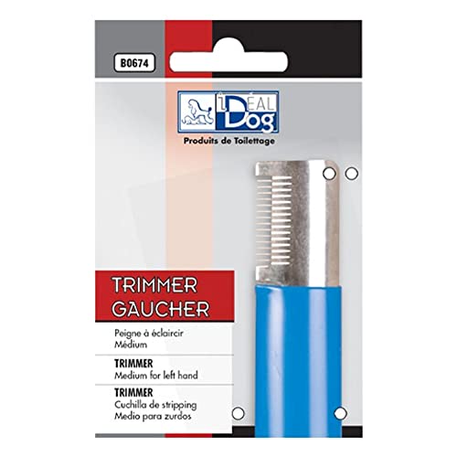 IdealDog® Trimmmesser mit mittelgrober Zahnung (blau) Ausführung des Werkzeuges Linkshändermodell von IdealDog