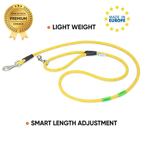 Top-Qualität Trainings Blei - Hände Frei - Hundeleine - stoßabsorbierendes - Einstellbare Länge - reflektiv - Für M/L Rassen (+20 kg) - Gelb - Idealeash Basic Maxi von Idealeash