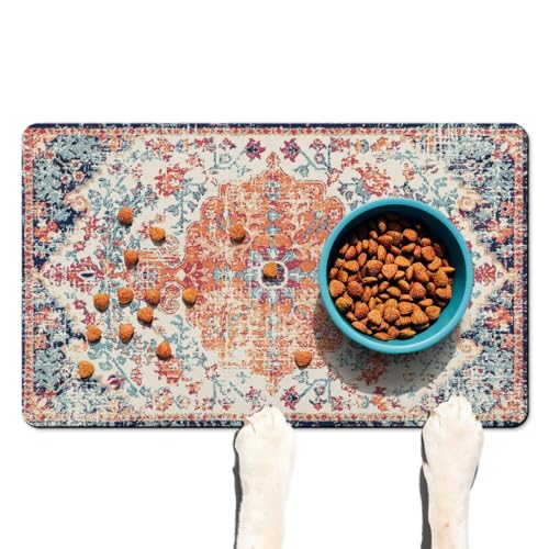Saugfähige Futternapfmatte für Futter und Wasser, Futtermatte für Katzen mit rutschfester Gummi-Unterseite, Hundefuttermatten für Böden, wasserdicht, 40,6 x 61 cm von Ideasonna