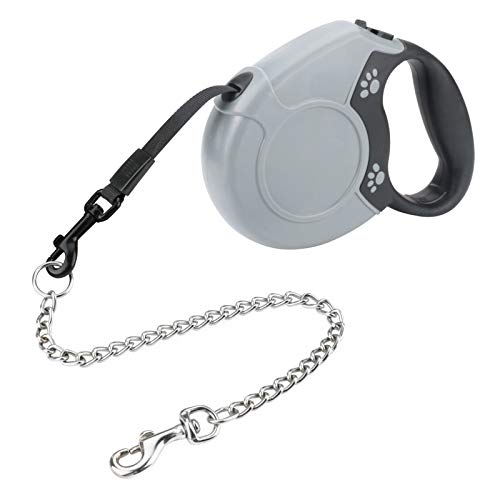 Idepet Retractable Heavy Duty Dog Lead for Small and Medium Dogs, Chain-Serrated Steel Chain Design, 360° Tangle-Free, Break & Lock System, 16 Foot Lead von Idepet