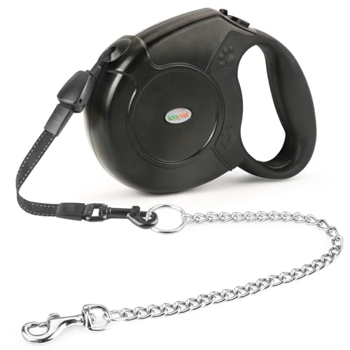 Idepet Einziehbare Hundeleine, robust, für kleine und mittelgroße Hunde, Kettendesign aus Stahl, kausicher, 360 Grad, kein Verheddern, Brechen und Verriegelungssystem, Leine 26 cm von Idepet