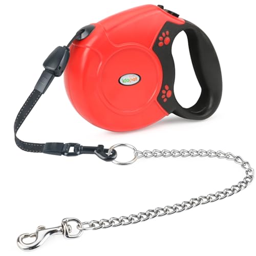 Idepet Einziehbare Hundeleine, robust, für kleine und mittelgroße Hunde, Kettendesign aus Stahl, kausicher, 360 Grad, kein Verheddern, Brechen und Verriegelungssystem, Leine 26 cm von Idepet