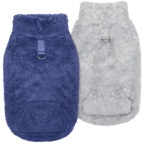 Idepet Fleece-Hundepullover für kleine Hunde, ärmellos, mit Ring und Tasche, warmes Welpen-Sweatshirt, Haustier-Pullover für kaltes Wetter, 2 Stück, Grau + Marineblau, Größe L Idepet Fleece-Hundepullover für kleine Hunde, ärmellos, mit Ring und Tasche, warmes Welpen-Sweatshirt, Haustier-Pullover für kaltes Wetter, 2 Stück, Grau + Marineblau, Größe L von Idepet