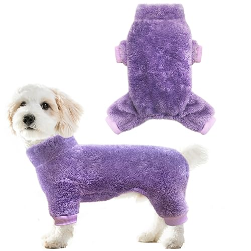 Idepet Fuzzy Hunde-Pyjama aus Samt, Plüsch-Hundepullover, Einteiler, weiche Haustierkleidung, Winter-Outfit, Hunde-Pjs, Welpen-Overall, Katzenmantel (L, Lila) von Idepet