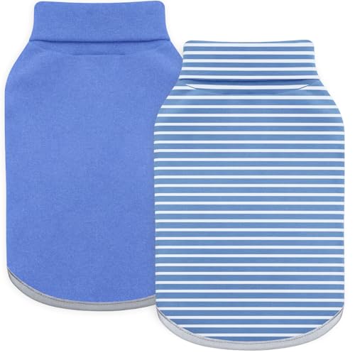 Idepet Gestreifter Hundepullover, dehnbar, Rollkragen, Haustierpullover, Welpenkleidung, reflektierendes Sweatshirt, Fleece, Katzenbekleidung (Blau gestreift + Marineblau, Größe XS), 2 Stück von Idepet