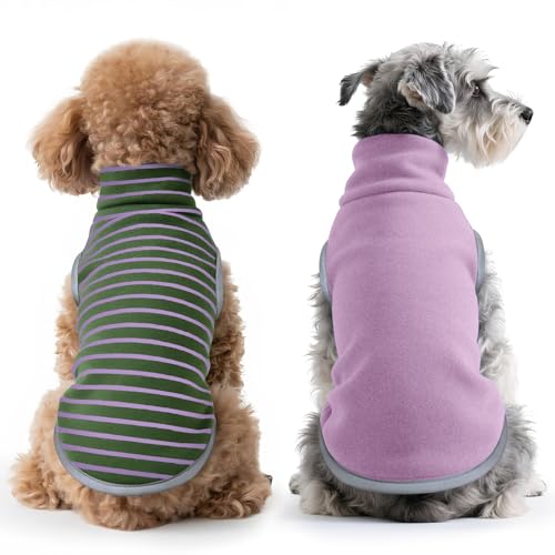 Idepet Gestreifter Hundepullover, dehnbar, Rollkragen, Haustierpullover, Welpenkleidung, reflektierendes Sweatshirt, Fleece, Katzenbekleidung (grau gestreift + lila, klein) von Idepet