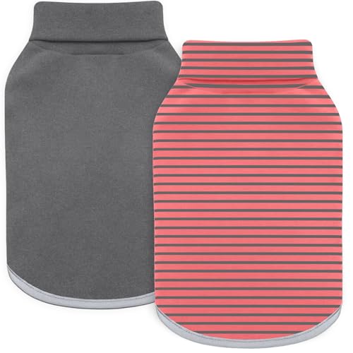 Idepet Gestreifter Hundepullover, dehnbar, Rollkragen, Haustierpullover, Welpenkleidung, reflektierendes Sweatshirt, Fleece, Katzenbekleidung (rosa Streifen + Grau, Größe S) 2 Stück von Idepet
