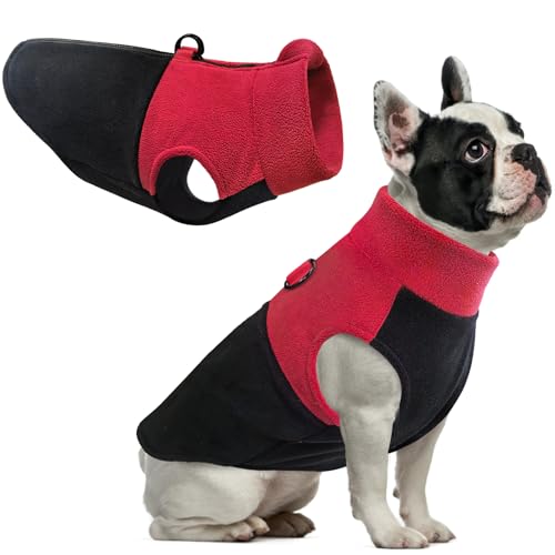 Idepet Hunde-Fleece-Weste, Pullover, mit Reißverschluss, Warmer Pullover, Hundejacke mit D-Ring-Leine, Winter, kaltes Wetter, Haustierpullover, Kapuzenpulli für kleine, mittelgroße Hunde, Jungen, von Idepet