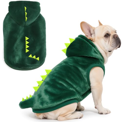 Idepet Hunde-Halloween-Dinosaurier-Kostüm, niedliches Cosplay-Outfit für kleine Hunde, Fleece, Winterwelpen, mit Kapuze, warmer Pullover, Weste, Mantel, Bekleidung für Weihnachten, Party von Idepet