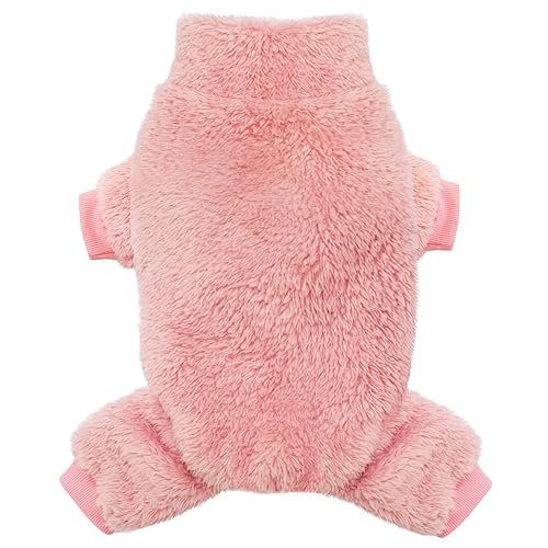 Idepet Hunde-Pyjama aus Samt, Rollkragenpullover, flauschiger Plüsch-Einteiler, weiche Katzenbekleidung, Haustierkleidung, Winter-Outfit, Hunde-Pjs, Welpenoverall für kleine Hunde, Katzen (Rosa, Größe von Idepet