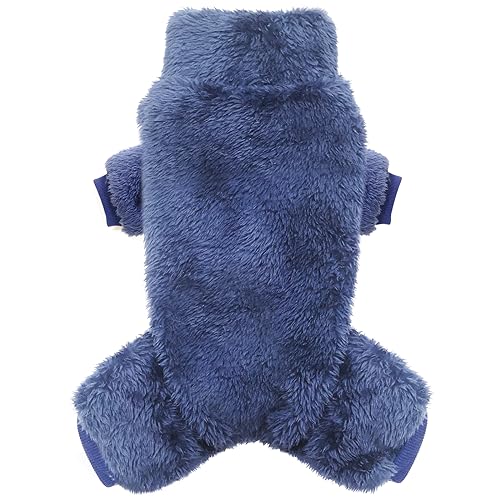 Idepet Hunde-Pyjama aus Samt, Rollkragenpullover, flauschiger Plüsch-Einteiler, weiche Katzenbekleidung, Haustierkleidung, Winter-Outfit, Hunde-Pjs, Welpenoverall für kleine Hunde, Katzen (Marineblau, von Idepet