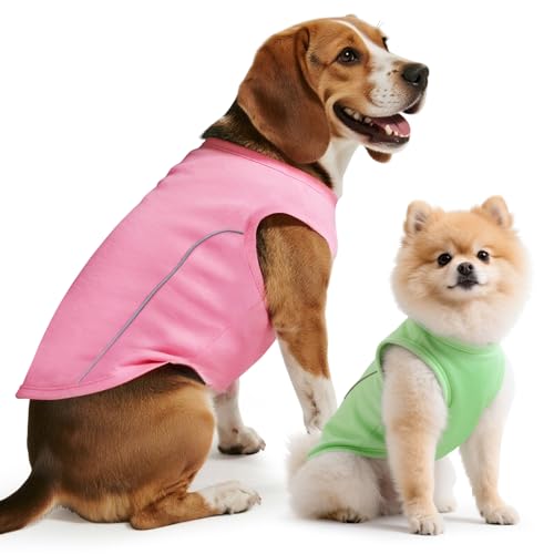 Idepet Hunde-Shirts, weich, atmungsaktiv, ärmellos, für kleine, mittelgroße Hunde und Katzen, wasserdicht, ölbeständig, Welpenweste, niedlich, leicht, Sommerkleidung, Rosa und Grün, Größe M, 2 Stück Idepet Hunde-Shirts, weich, atmungsaktiv, ärmellos, für kleine, mittelgroße Hunde und Katzen, wasserdicht, ölbeständig, Welpenweste, niedlich, leicht, Sommerkleidung, Rosa und Grün, Größe M, 2 Stück von Idepet