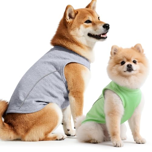 Idepet Hunde-Shirts mit reflektierenden Streifen, weich, atmungsaktiv, ärmellos, für kleine, mittelgroße Hunde und Katzen, wasserdicht, niedlich, leicht, Sommerkleidung (Grau und Grün, Größe L) von Idepet