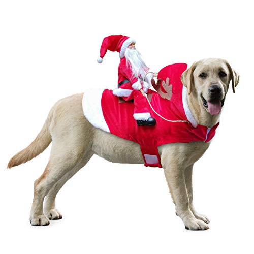 Idepet Hundekostüm Weihnachten, Hund Weihnachten Kostüm mit Santa Claus Reiten auf Haustier Katze Hundepullover Weihnachten von Idepet