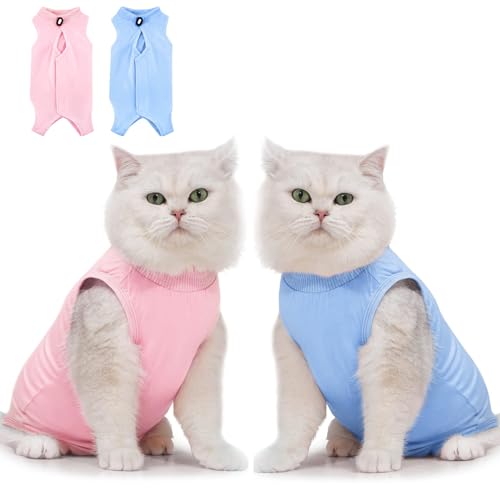Idepet Katzen-Operationsanzug, Einteiler für Katzen nach Operationen, atmungsaktiv, für Kätzchen, chirurgischer Spay-Anzug, für Bauchwunden, Hautkrankheiten, E-Halsband, Alternativkleidung, Blau und von Idepet
