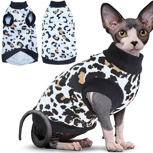 Idepet Katzenkleidung, Katzenpullover, weiches Kätzchen-Shirt, niedlicher Leopardenmuster, Pullover, Pyjama, Overall, Baumwollkleidung für Katzen, Welpen (Weiß, Größe XXL) von Idepet