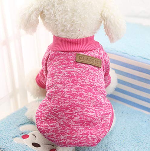 Idepet Klassischer Strickpullover für Haustiere, weicher Fleece-Mantel für kleine, mittelgroße Hunde, warme Haustier-Kleidung, weiche Welpen (M, Rosenrot) von Idepet