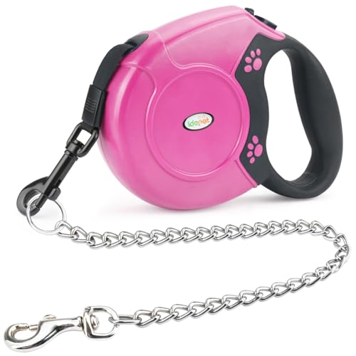 Idepet Retractable Heavy Duty Dog Lead for Small and Medium Dogs, Chain-Serrated Steel Chain Design, 360° Tangle-Free, Break & Lock System, 16 Foot Lead von Idepet