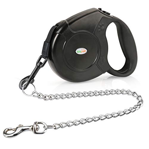 Idepet Retractable Heavy Duty Dog Lead for Small and Medium Dogs, Chain-Serrated Steel Chain Design, 360° Tangle-Free, Break & Lock System, 16 Foot Lead von Idepet